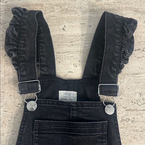 ANTHROPOLOGIE Seventy Mochi Elodie Frill Overall Black Denim Ruffled Straps Sz4 - Picture 6 of 16